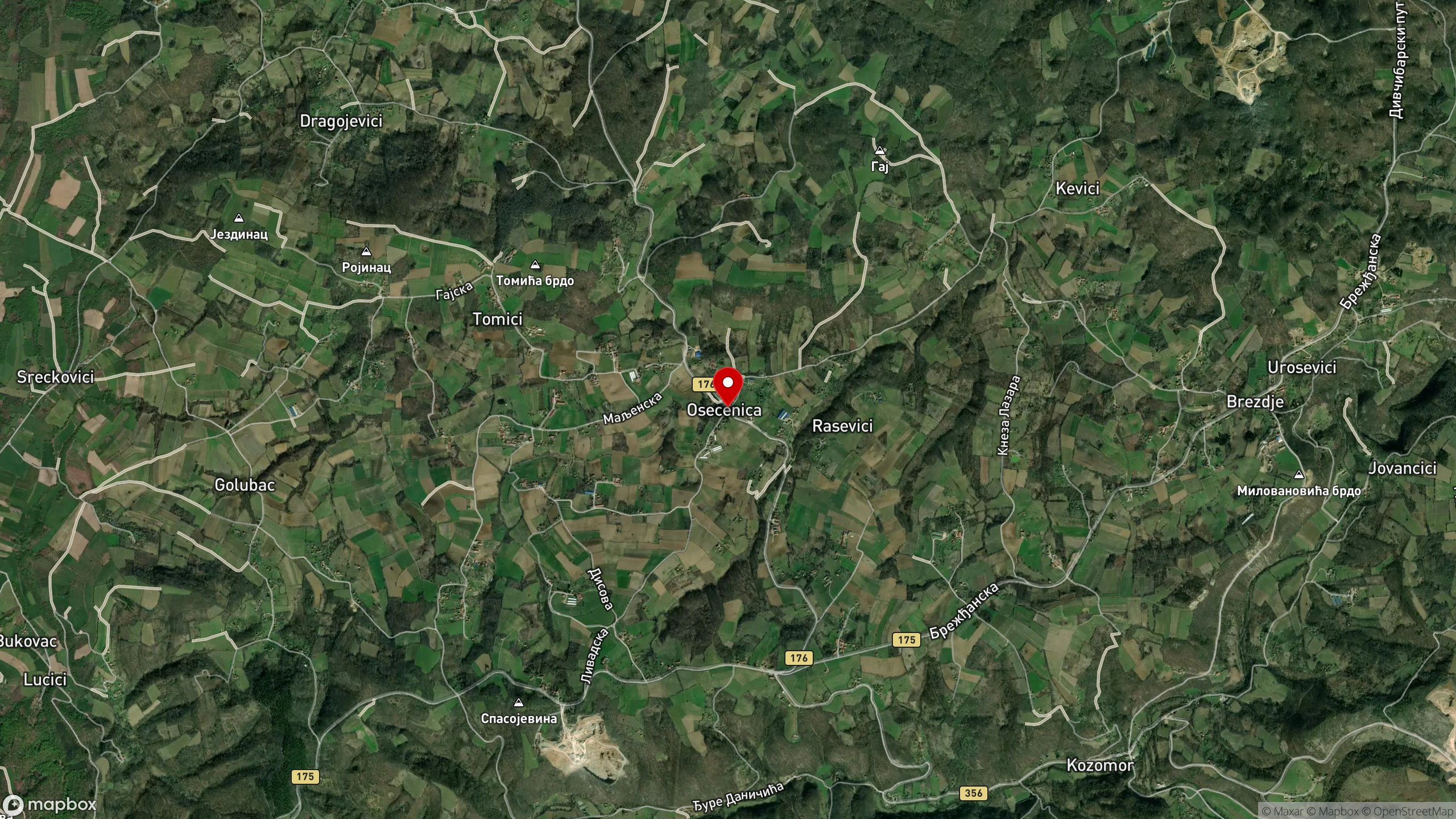 Osečenica — satelitski snimak
