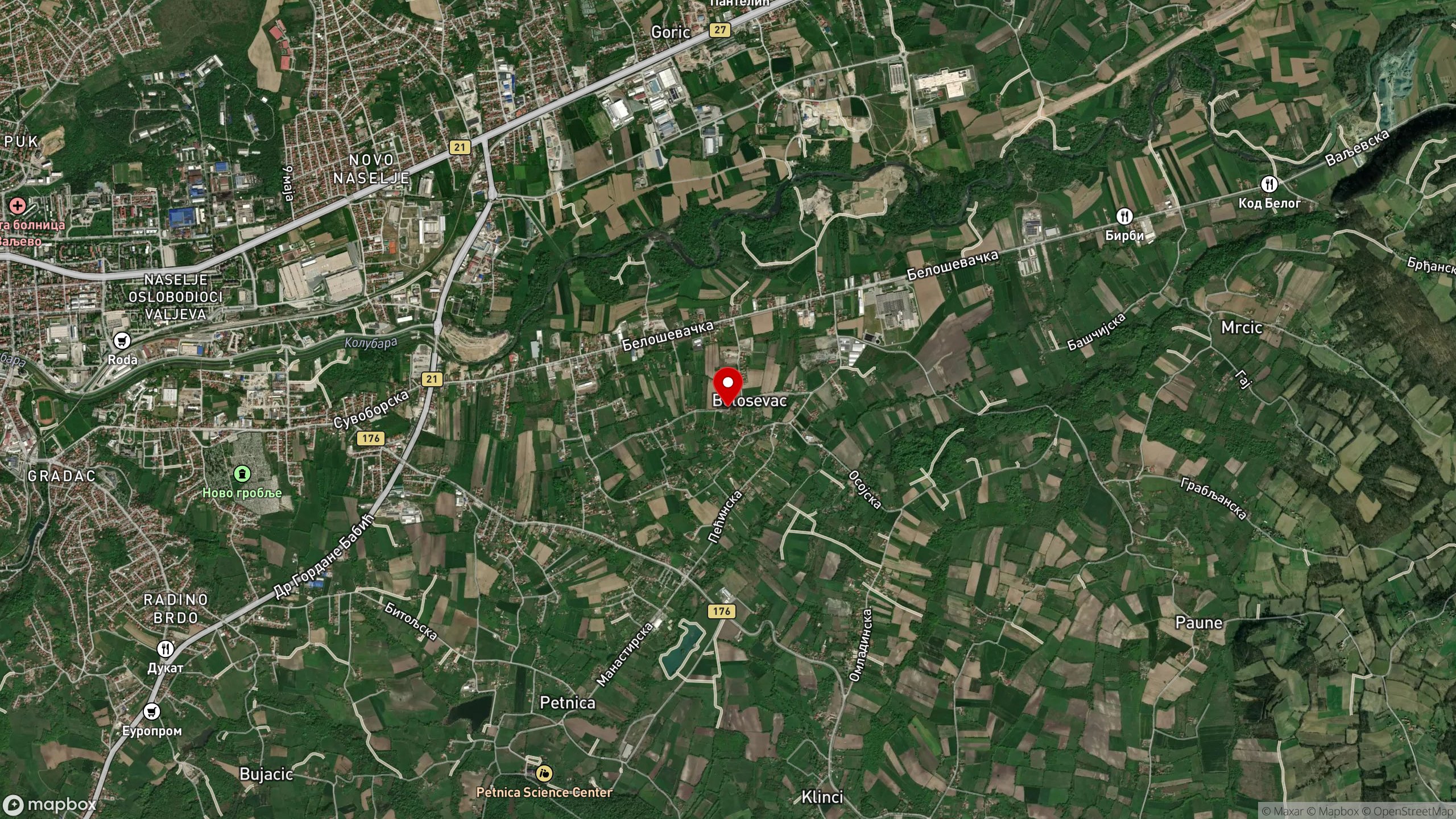 Beloševac — satelitski snimak